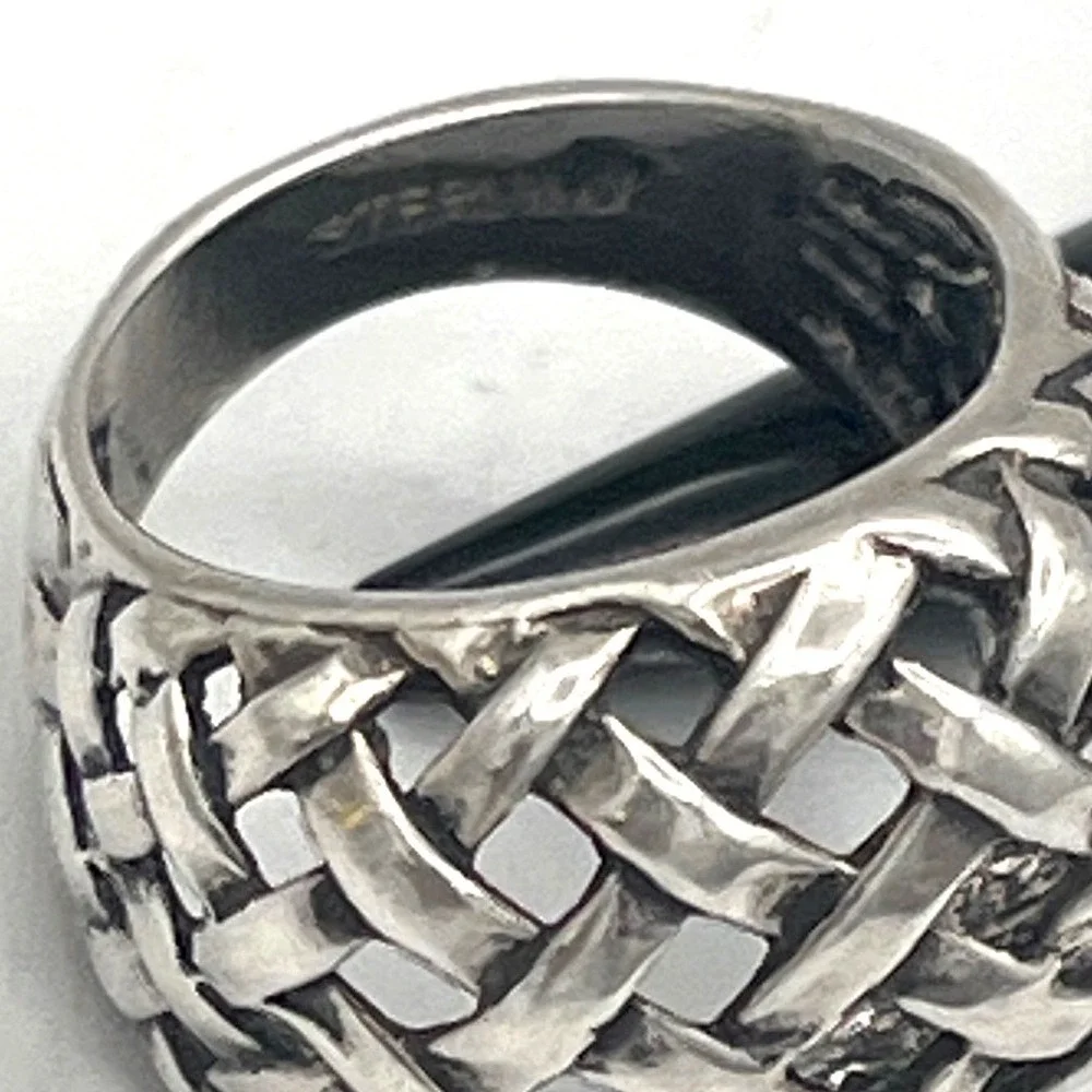 925 Sterling Silver Vintage Wicker Weave Dome Ring Size 6